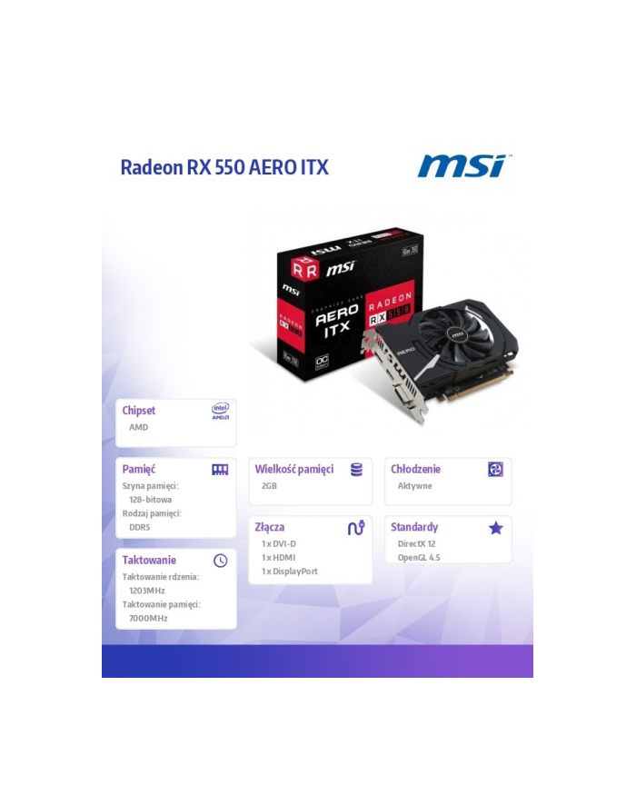 MSI Radeon RX 550 AERO ITX OC 2GB 128BIT HDMI/DVI-D/DP główny