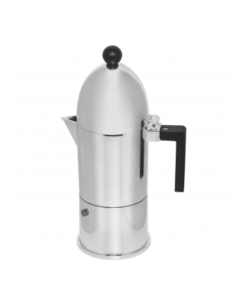 ALESSI LA CUPOLA Kawiarka do espresso z aluminium z czarną rączką, duża