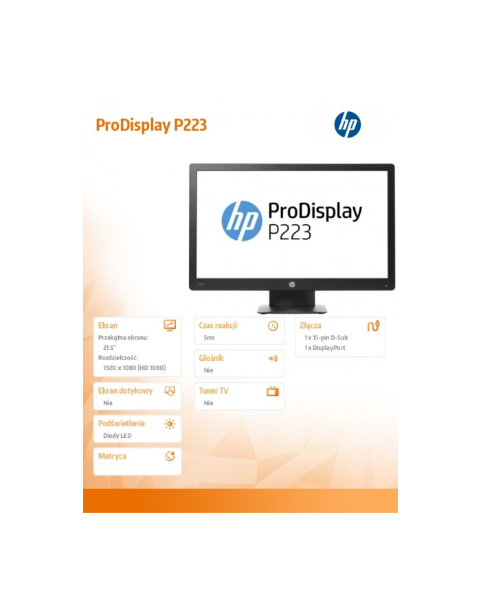 HP Inc. 21,5' ProDisplay P223 Monitor X7R61AA główny