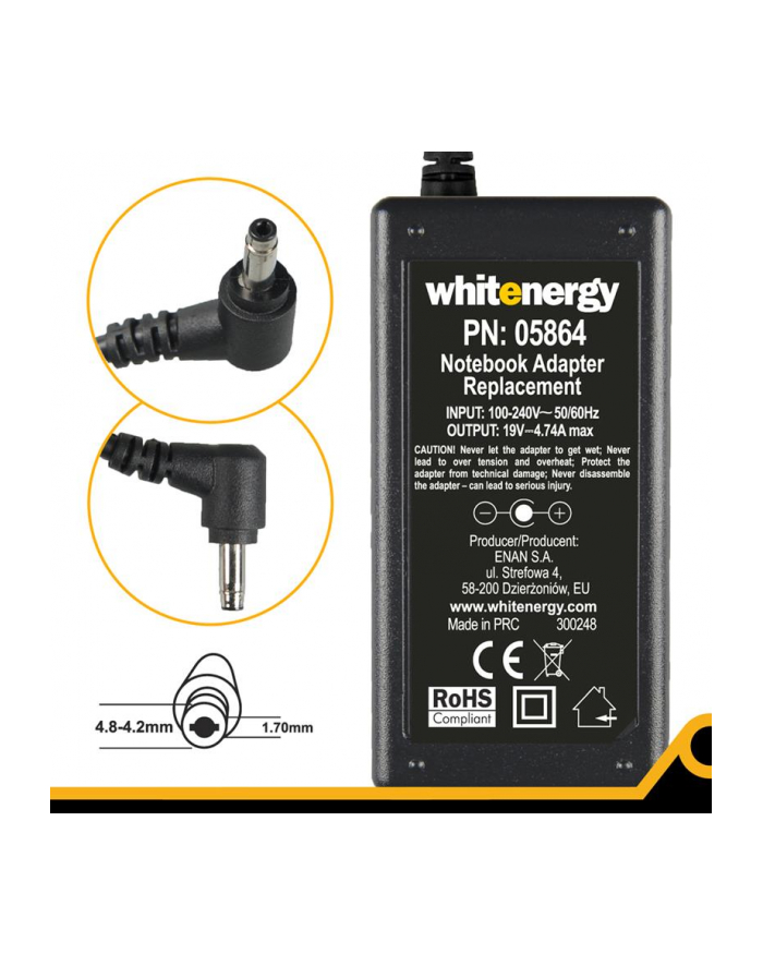 Whitenergy zasilacz 19V/4.74A 90W wtyczka 4.8-4.2x1.7 mm HP Compaq główny