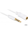Przedłużacz kabla AUDIO MINIJACK M/F 4 PIN Apple 2M biały Delock - nr 11