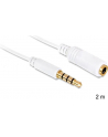 Przedłużacz kabla AUDIO MINIJACK M/F 4 PIN Apple 2M biały Delock - nr 16