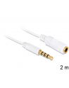 Przedłużacz kabla AUDIO MINIJACK M/F 4 PIN Apple 2M biały Delock - nr 3