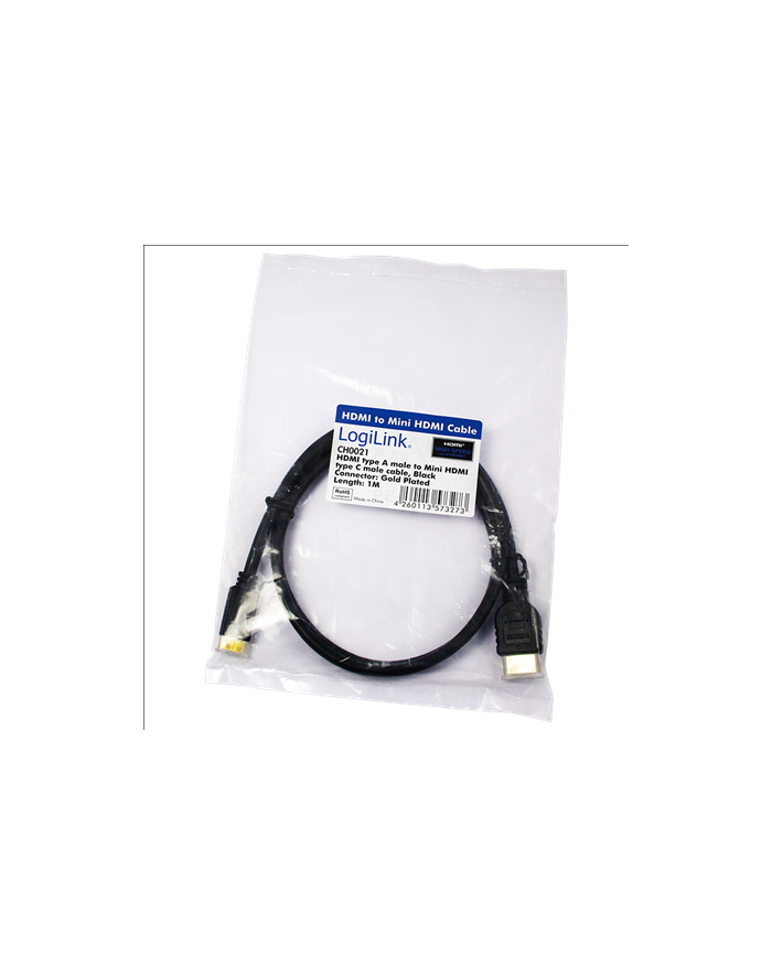 Kabel HDMI LogiLink CH0021 HDMI (A) > mini HDMI (C), 1m główny