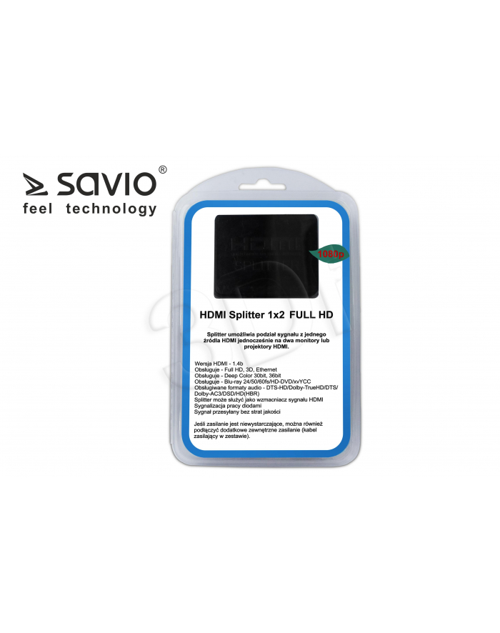 Splitter Savio CL-93 HDMI,  1x2 Full HD 4K główny