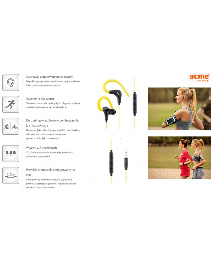 ACME EUROPE Słuchawki sportowe douszne z mikrofonem ACME HE17 ze strowaniem na kablu główny