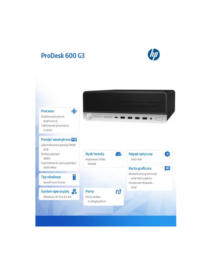HP ProDesk 600SFF G3 i5-7500 500/4G/DVD/W10P  1HK32EA główny