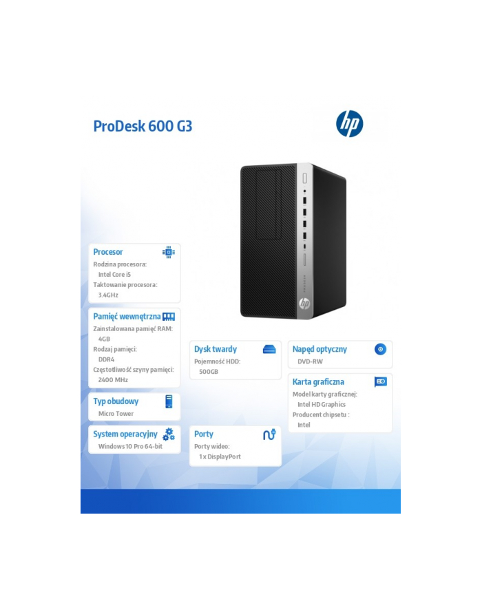 HP ProDesk 600MT G3 i5-7500 500/4G/DVD/W10P  1HK48EA główny