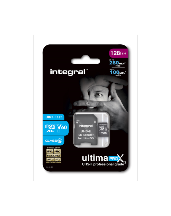 Integral microSDXC 280-100MB UHS-II V60 + SD Adapter, 128GB główny