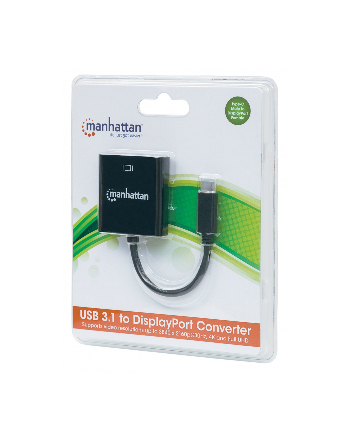 Manhattan Konwerter adapter USB-C 3.1 na DisplayPort DP M/F 1080p 4K czarny główny