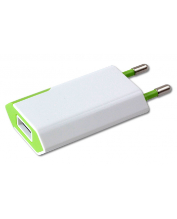 Techly Sieciowa ładowarka USB Slim 230V -> 5V/1A biało/zielona