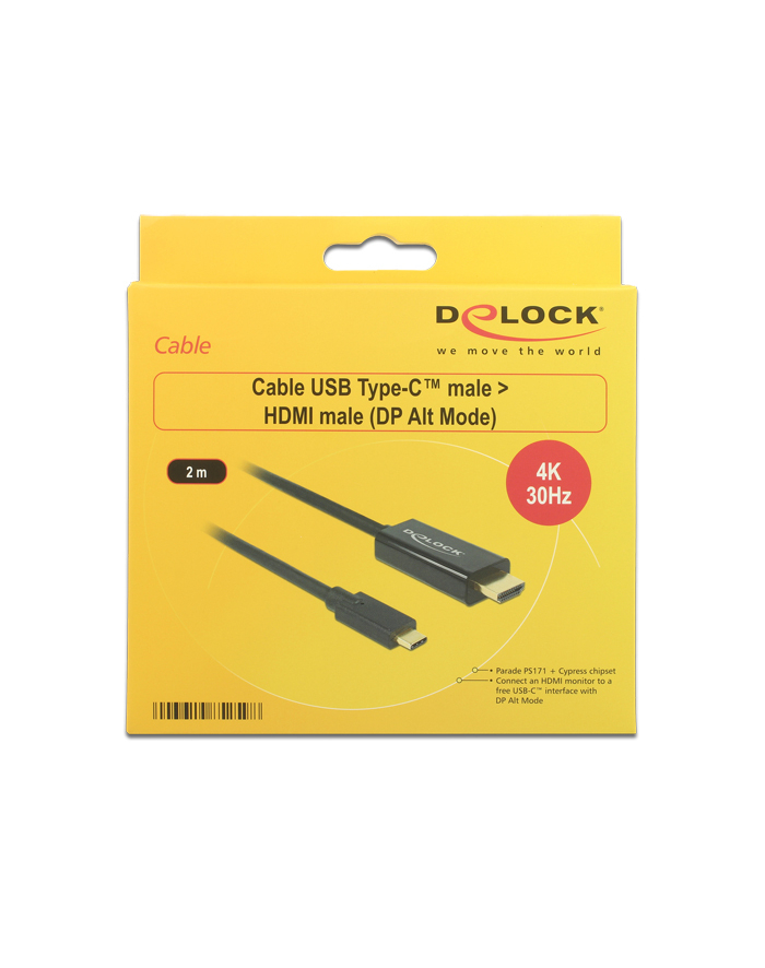 Kabel adapter Delock USB type-C(M) -> HDMI(M) 4K 30Hz 2m główny