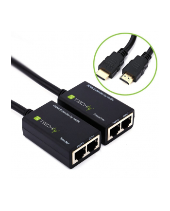 Extender HDMI Techly po skrętce Cat. 5e/6 do 30m, czarny