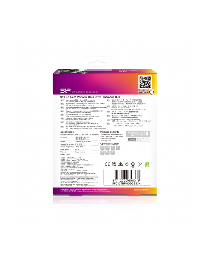 Dysk zewnętrzny Silicon Power Diamond D30 1TB 2,5'' USB 3.0 IPX4 czarny superslim główny