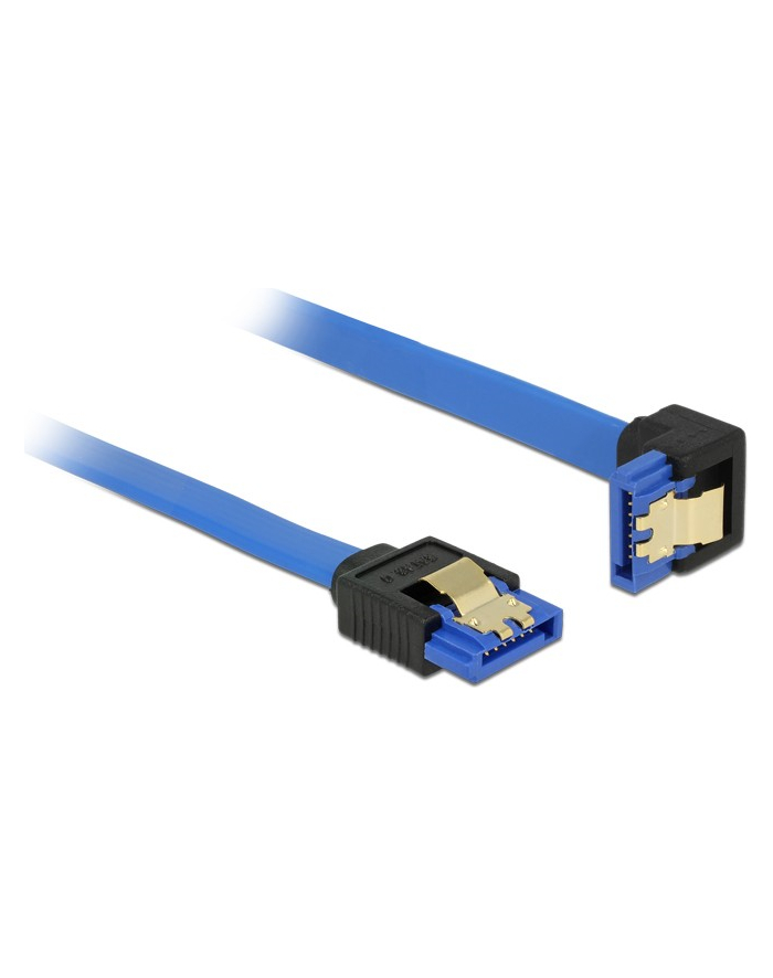 Delock kabel SATA 6 Gb/s kątowy prosto/dół metal. zatrzaski 20cm niebieski główny