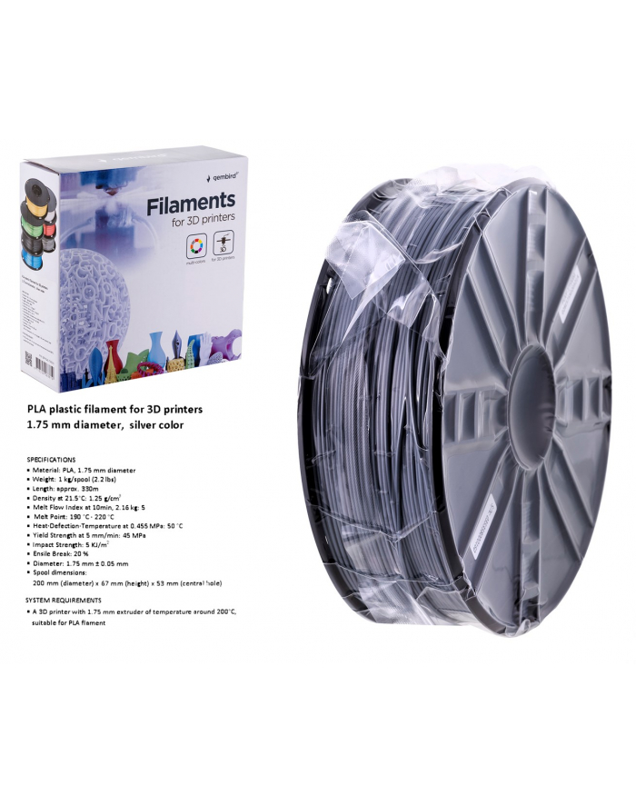 Filament Gembird PLA Silver | 1,75mm | 1kg główny
