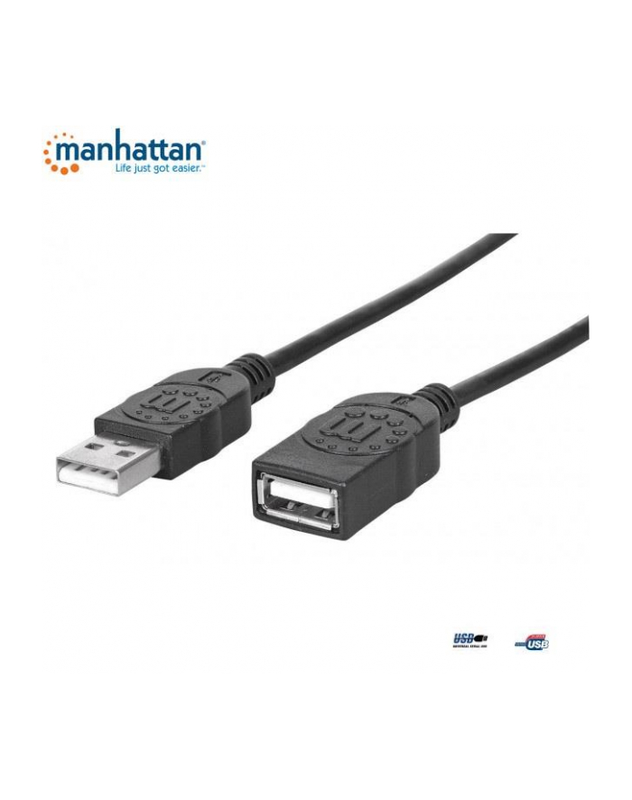 Kabel przedłużający USB Manhattan USB 2.0 A-A M/F, 3m, czarny główny