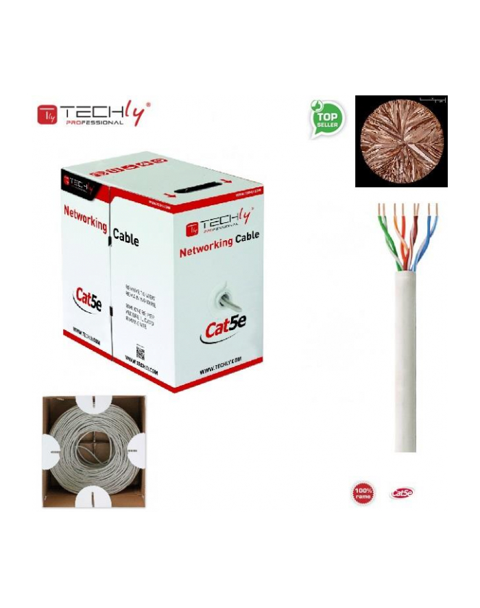 TechlyPro Kabel instalacyjny skrętka U/UTP Cat5e 4x2 linka 100% miedź 305m szary główny