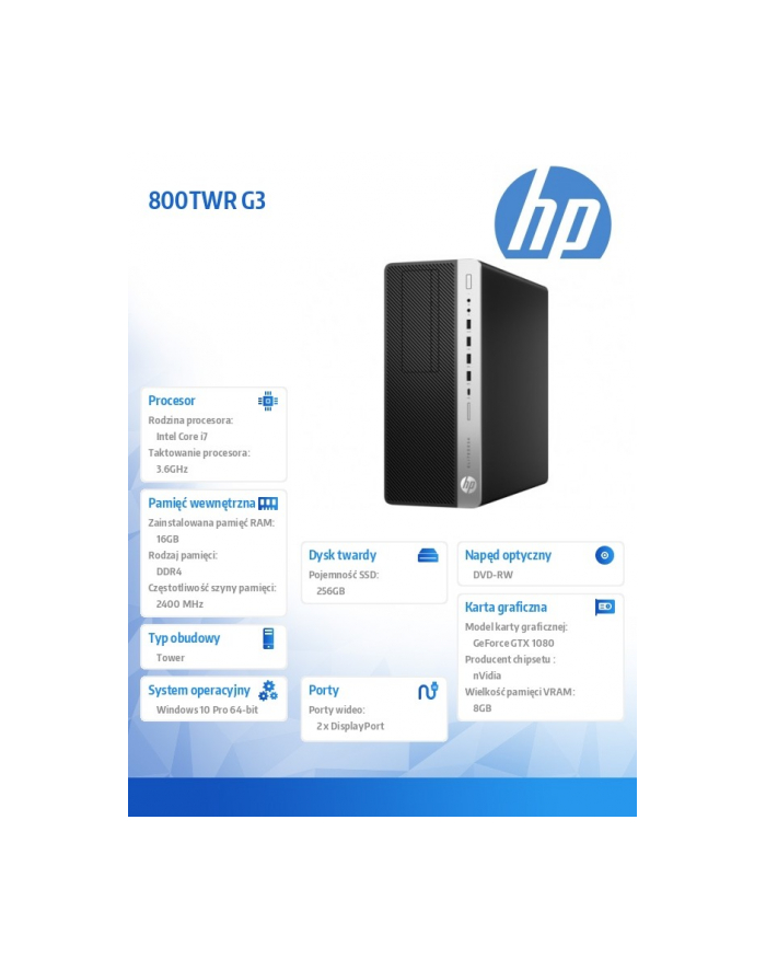 HP Inc. 800TWR G3 i7-7700 256/16G/DVD/W10P 1NE22EA główny