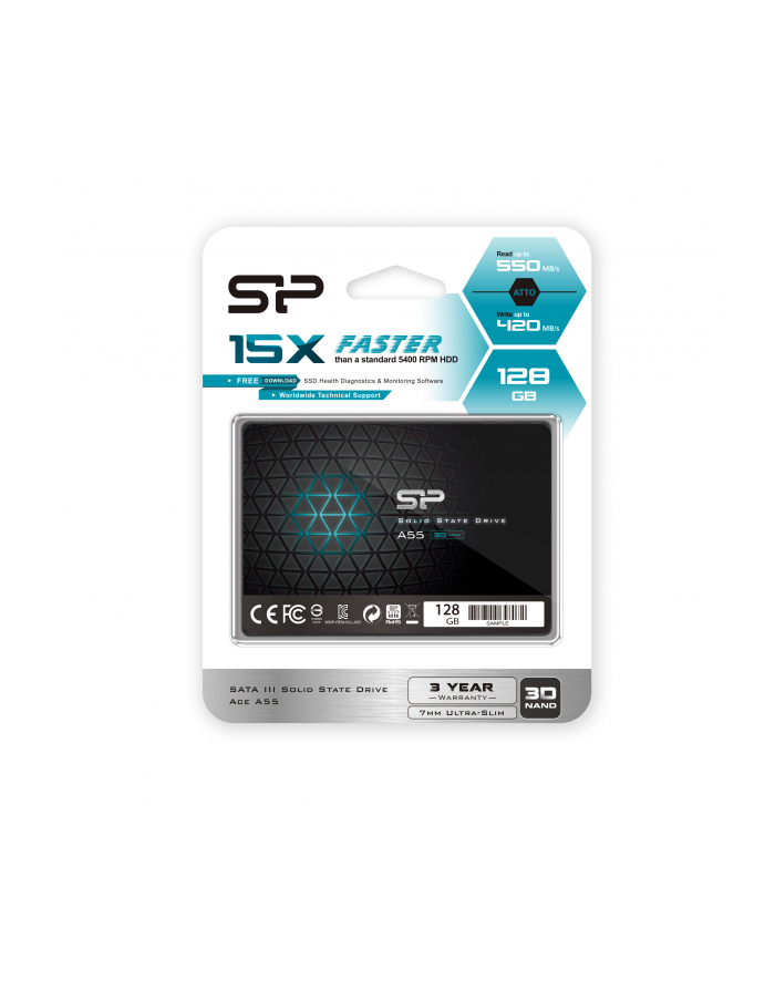 Silicon Power Dysk SSD Slim A55 128GB 2.5'', SATA3 6GB/s, 560/530 MB/s, 3D NAND główny