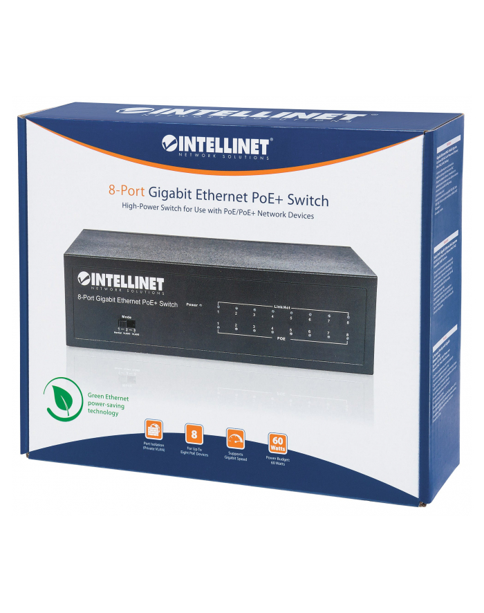 Intellinet Network Solutions Intellinet Gigabit switch 8x 10/100/1000 Mbps RJ45 PoE/PoE+ 802.3at/af 60W VLAN główny