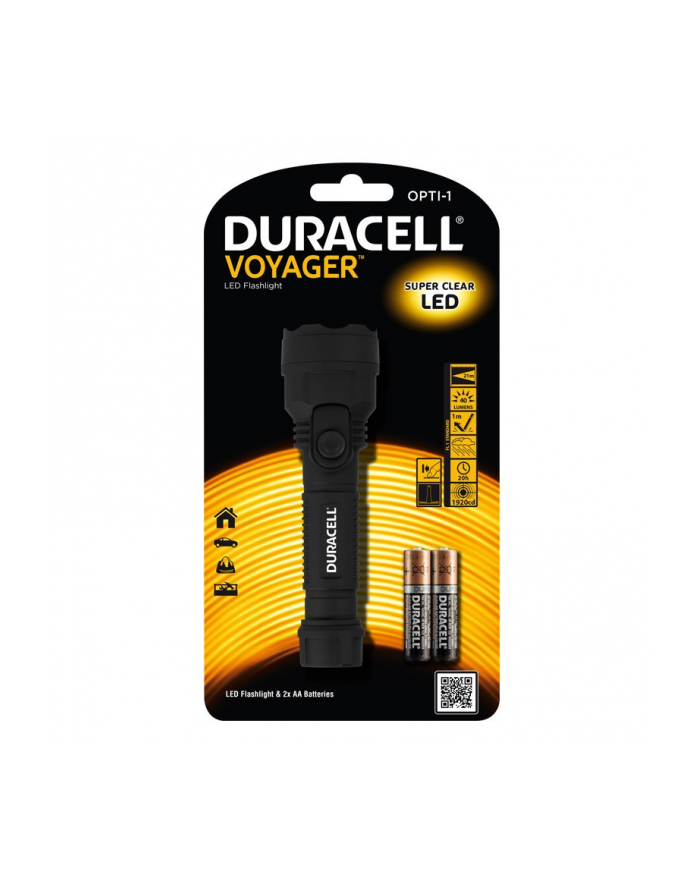 Duracell Latarka LED VOYAGER OPTI-1, gumowy grip + 2x AA główny