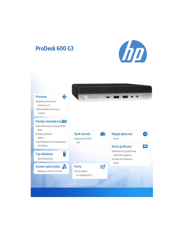 HP Inc. ProDesk 600DM G3 i3-7100T    1TB/8GB/W10P     1NE68EA główny