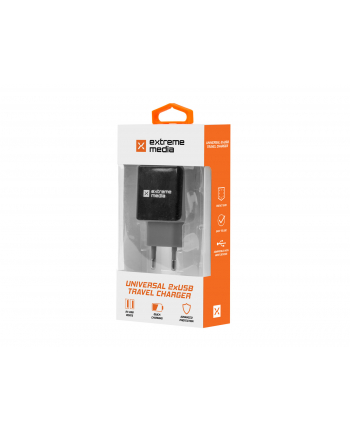 NATEC Uniwersalna ładowarka sieciowa 2xUSB 2.1A (BLISTER) EXTREME MEDIA czarno-szara