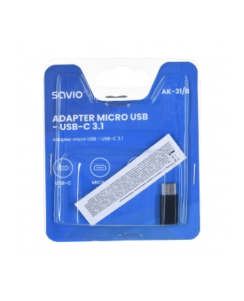 SAVIO AK-31/B Micro USB Adapter (F) - USB 3.1 Type C (M) - Czarny