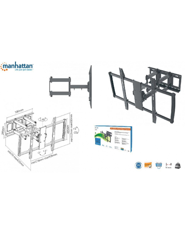 Manhattan Uchwyt ścienny TV LCD/LED/PDP 60-100'' 80kg VESA pełna regulacja czarn główny