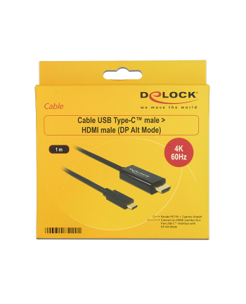 Delock Kabel USB Type-C (M)>HDMI (M) (tryb alternatywny DP) 4K 60 Hz 1m czarny