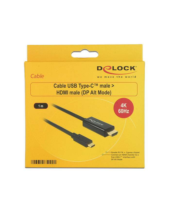 Delock Kabel USB Type-C (M)>HDMI (M) (tryb alternatywny DP) 4K 60 Hz 1m czarny główny