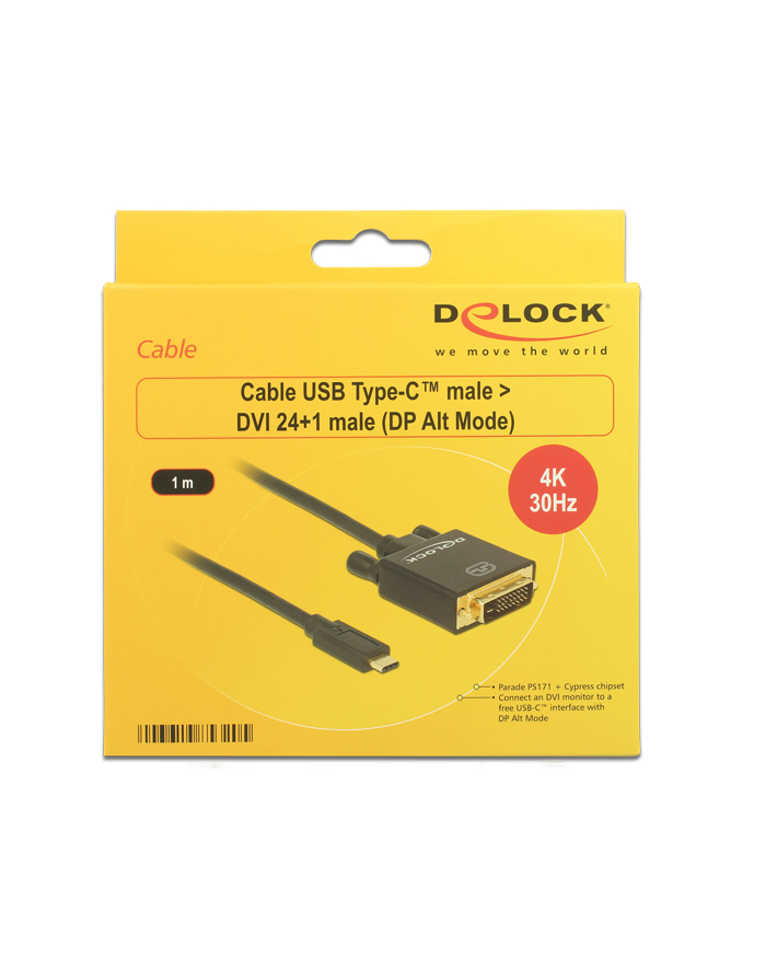 Delock Kabla USB Type-C (M)>DVI 24+1 (M) (tryb alternatywny DP) 4K 30Hz 1m czarn główny