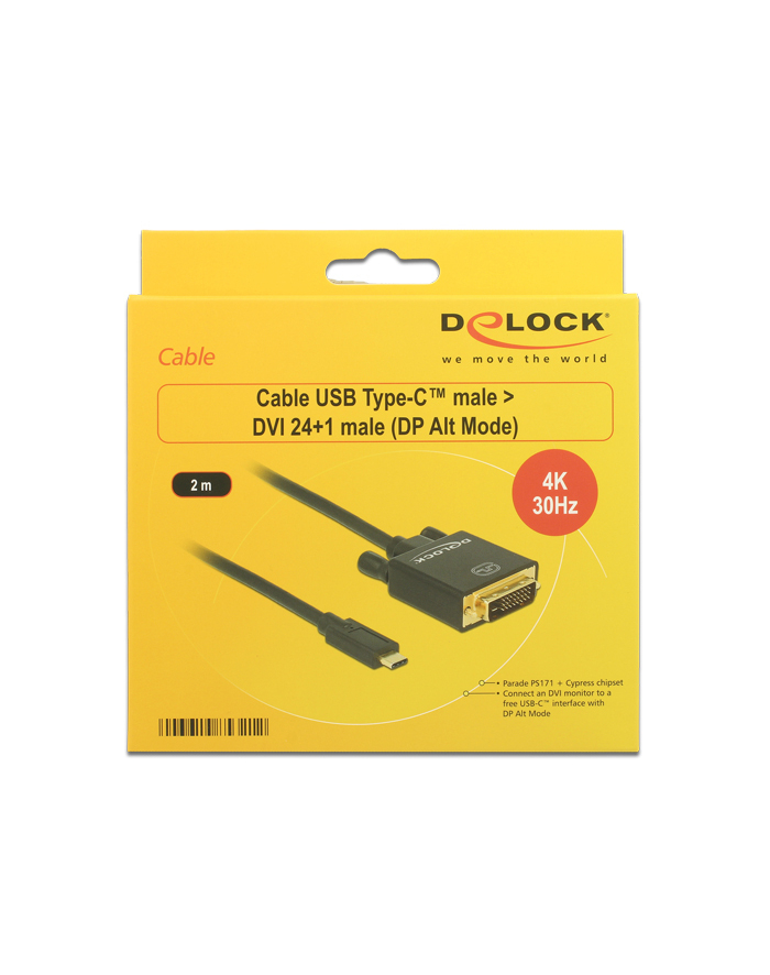 Delock Kabla USB Type-C (M)>DVI 24+1 (M) (tryb alternatywny DP) 4K 30Hz 2m czarn główny