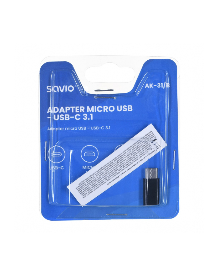 SAVIO AK-31/B Micro USB Adapter (F) - USB 3.1 Type C (M) - Czarny główny