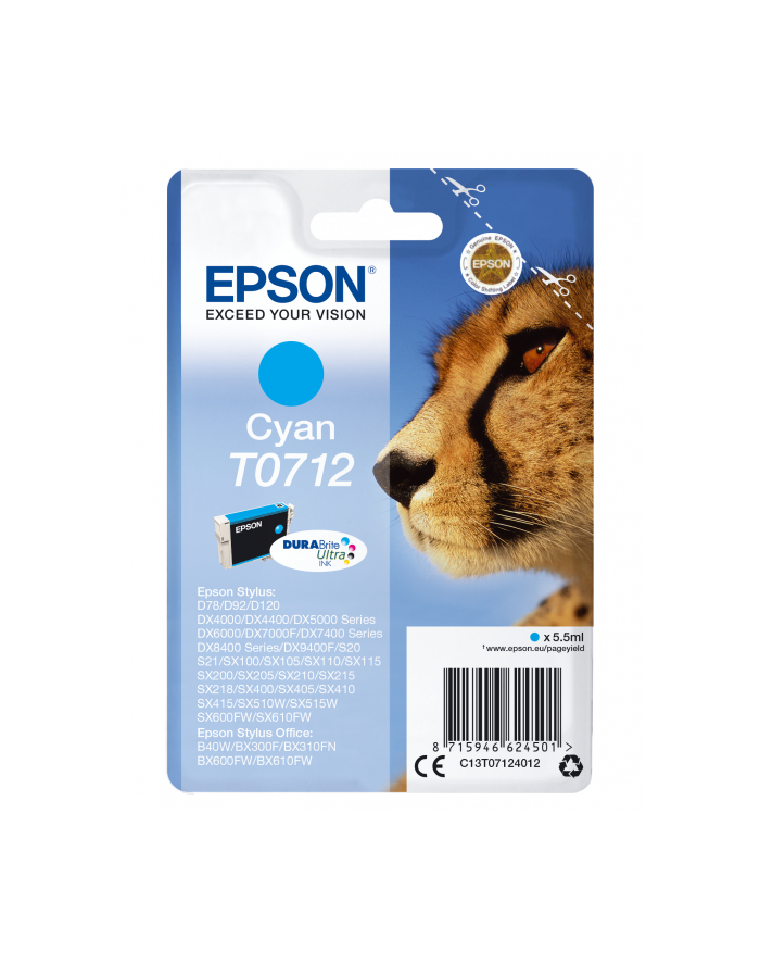 Tusz Epson niebieski T0712=C13T07124012  280 str.  5.5 ml główny