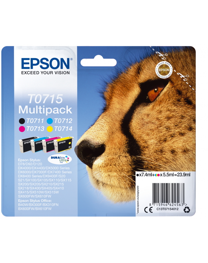 Tusz Epson zestaw T0715=C13T07154012  zawiera  CMYK  T0711+T0712+T0713+T0714 główny