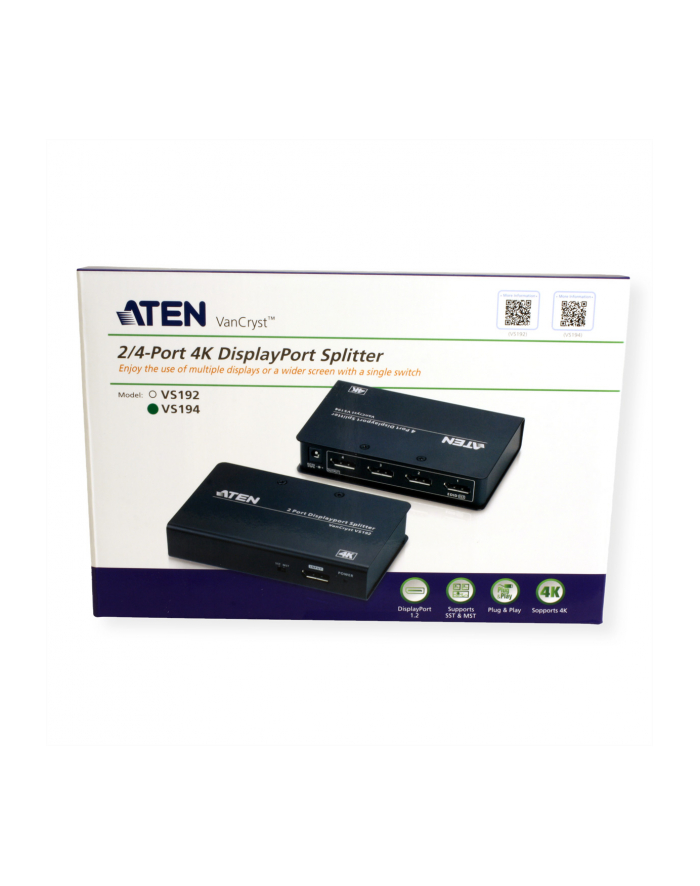 Rozdzielacz/Splitter ATEN DisplayPort 4K VS194 (VS194-AT-G) 4-port. główny