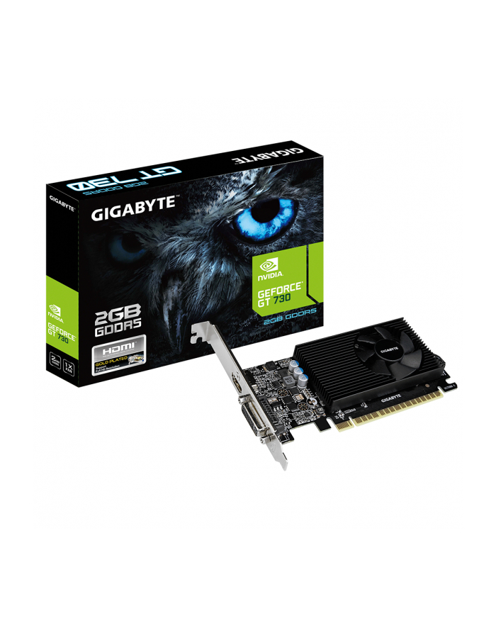 GigaByte GF GV-N730D5-2GL PCIE 2 LP GeForce GT 730, 2048 MB, GDDR5, 64-bit, 5000 MHz, DL DVI-I, HDMI, 14.67x149.88x68.9 mm główny