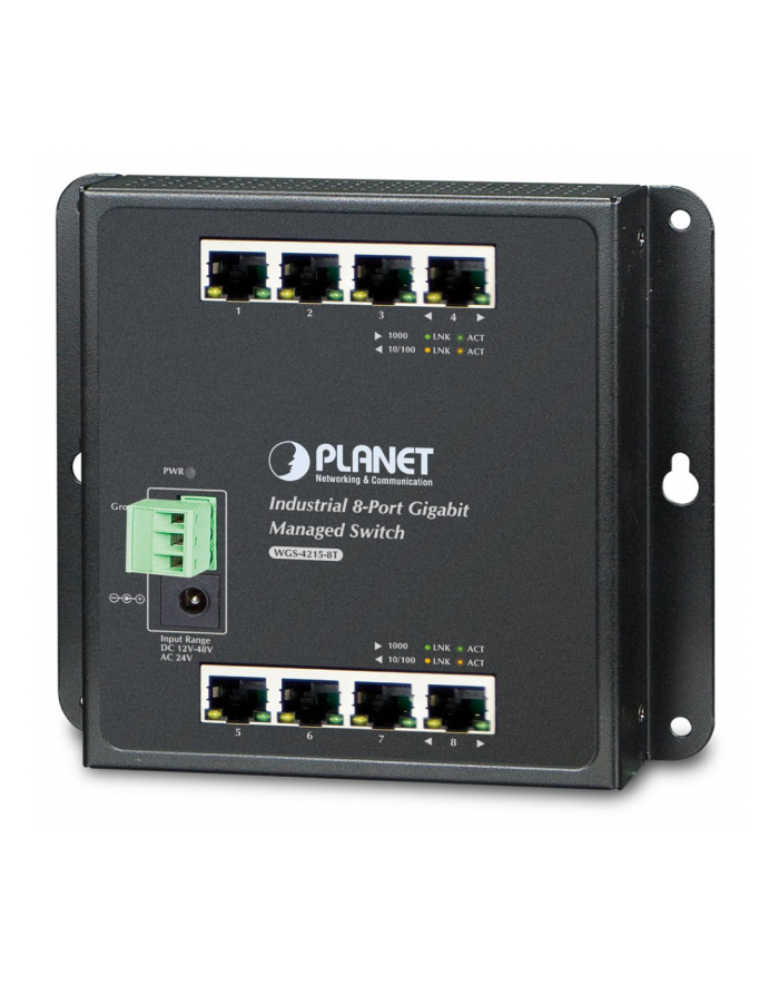 8-Port Wall-mt Managed Switch PLANET Industrial 8-Port 10/100/1000T Wall-mount Managed Switch, (-40~75 degrees C) główny