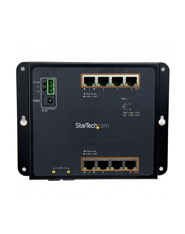 ETHERNET SWITCH 8-PORT POE+ StarTech.com 8 Port PoE+ Gigabit Ethernet Switch plus 2 SFP Ports - Industrieller Managed Gigabit Switch - Wandmontage mit Front Zugriff główny