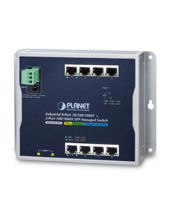 8-Port Wall-mt Managed Switch PLANET Industrial 8-Port 10/100/1000T + 2-Port 100/1000X SFP Wall-mount Managed Switch, (-40~75 degrees C)