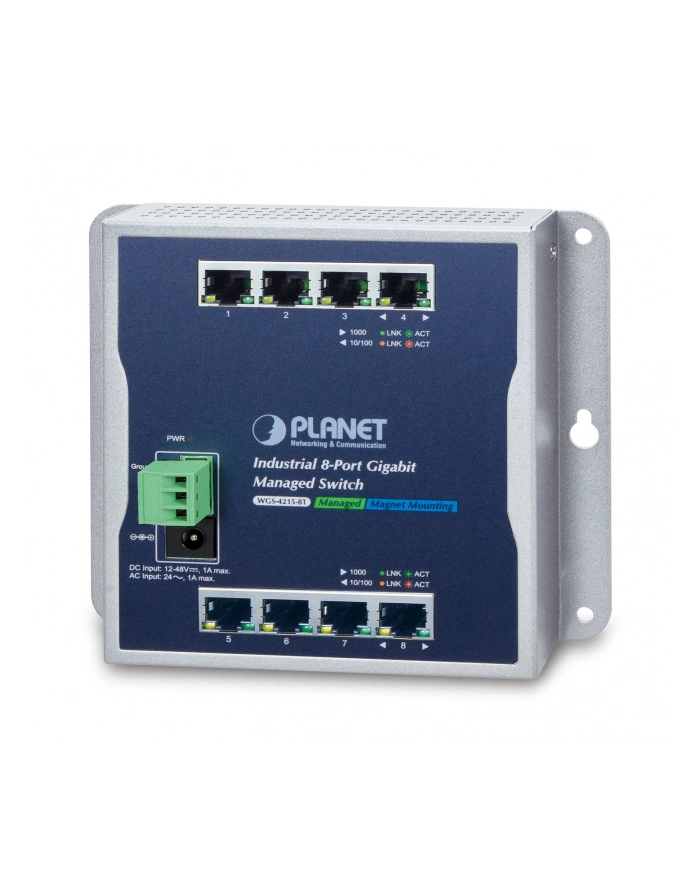 8-Port Wall-mt Managed Switch PLANET Industrial 8-Port 10/100/1000T Wall-mount Managed Switch, (-40~75 degrees C) główny