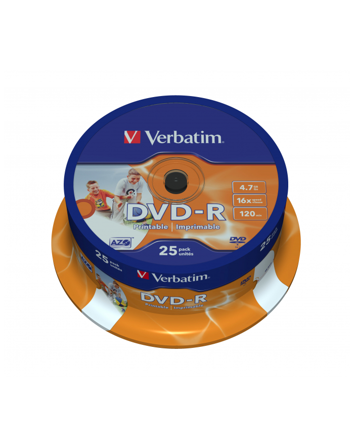Płytki DVD-R Verbatim 4.7GB  16x | do nadruku Retail Wide cake box 25 główny