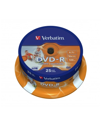 Płytki DVD-R Verbatim 4.7GB 16x | do nadruku Retail Wide cake box 25