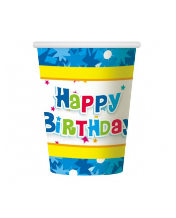 Kubeczki papierowe "Happy Birthday niebieskie" 270ml 6szt PF-KHBN