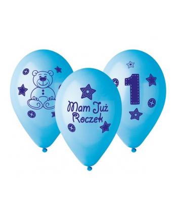 Balony Premium "Moje 1 urodziny" (niebieski), 12" / 5 szt