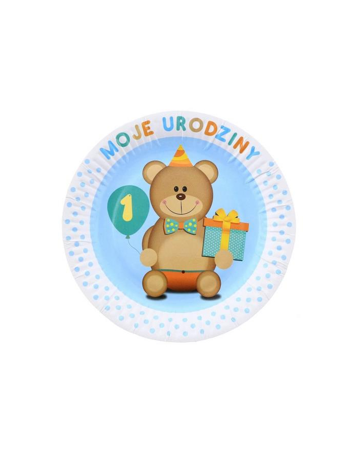 Talerzyki papierowe "Moje 1 Urodziny" niebieskie 18cm główny