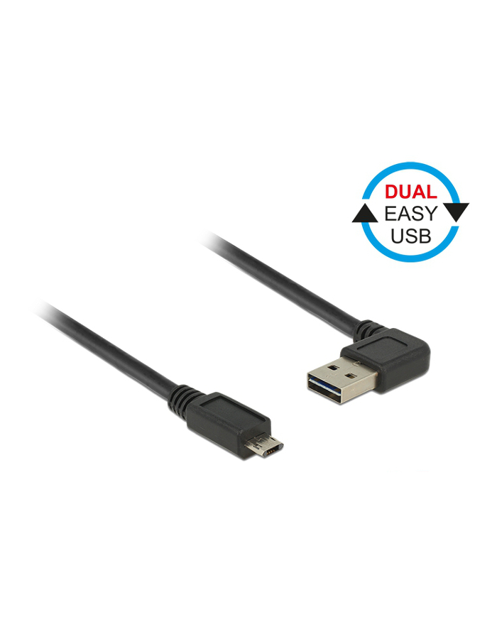 Delock Kabel USB Micro AM-BM 2.0 0.5m Czarny Kątowy Lewo/Prawo Dual Easy-USB główny