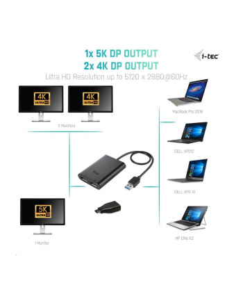 iTec i-tec USB 3.0 / USB-C Dual Display Port Video Adapter 2x 4K 60Hz lub 1x 5K 60Hz